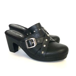 AE Vintage Silver Studded Black Clogs